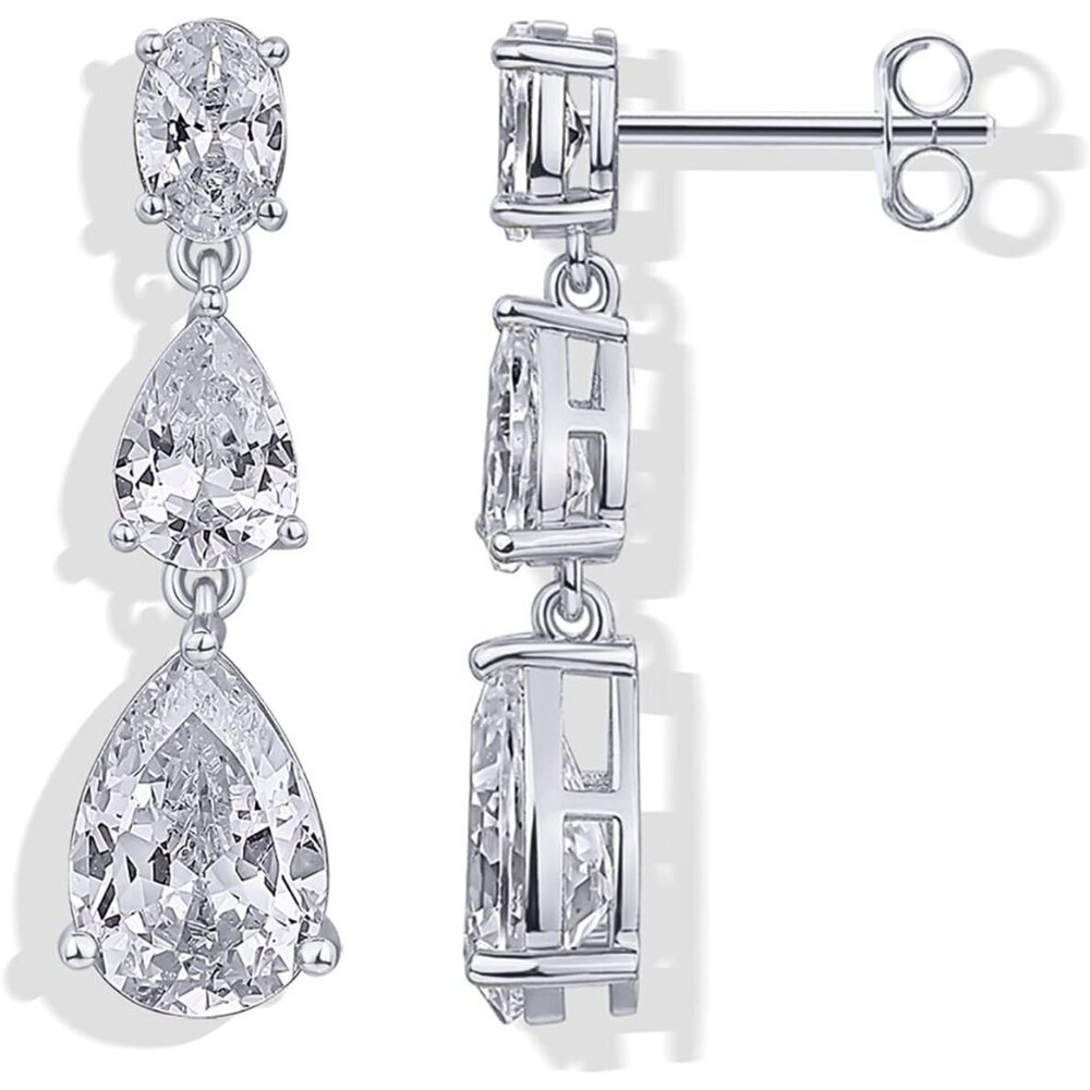 14k Gold Plated Cubic Zirconia Dangle Earrings For Women Bridal Wedding Jewelry